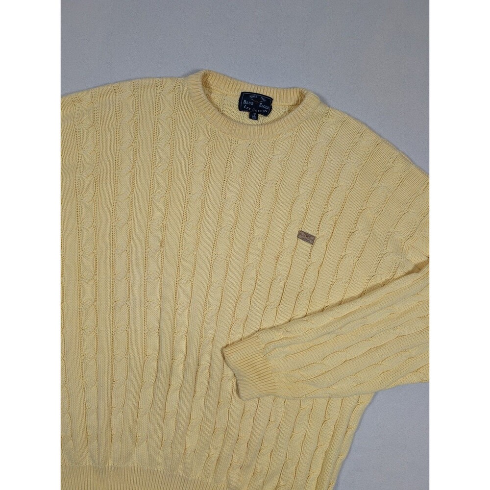 Blue Eagle Les Copains Men Cable Knit Sweater XXL EU 50 Yellow Cotton Italian